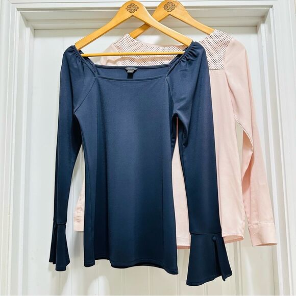 Ann Taylor Dark Navy & Blush Color Long Sleeve Blouses Size XXS - Picture 1 of 11